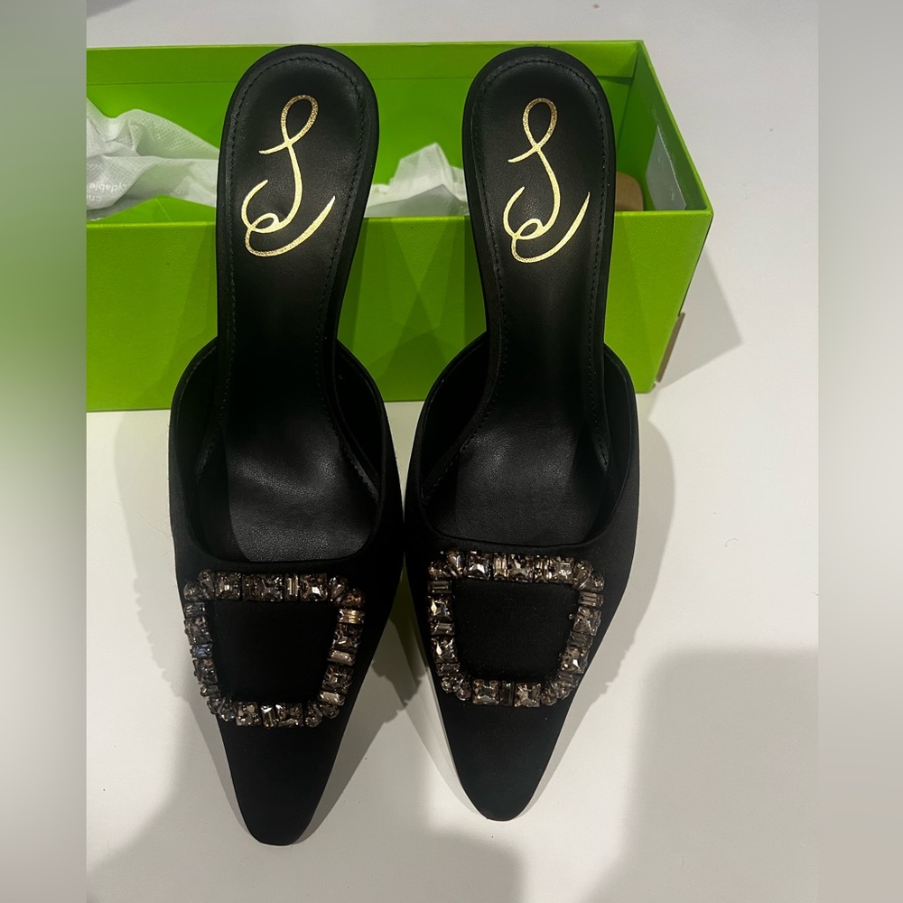 Sam Edelman kitten heels in black satin - worn once